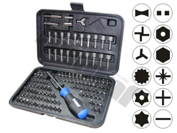 TRIUMF sada 1/4" bitov, hlavíc, adaptérov + skrutkovačov pre bity,122-dielna