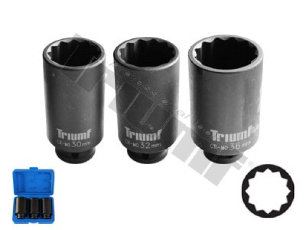 TRIUMF sada kovaných hlavíc na poloosi, predĺžené, 1/2" vstup, 3 - dielna