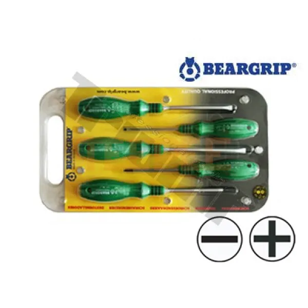 BEARGRIP sada skrutkovačov PH+PL, 5 - dielna,zelené