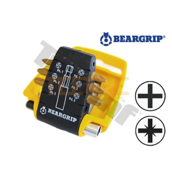 BEARGRIP sada bitov TiN "CLIP PAC" PL, PH, PZ + magnetický držiak 7-dielna