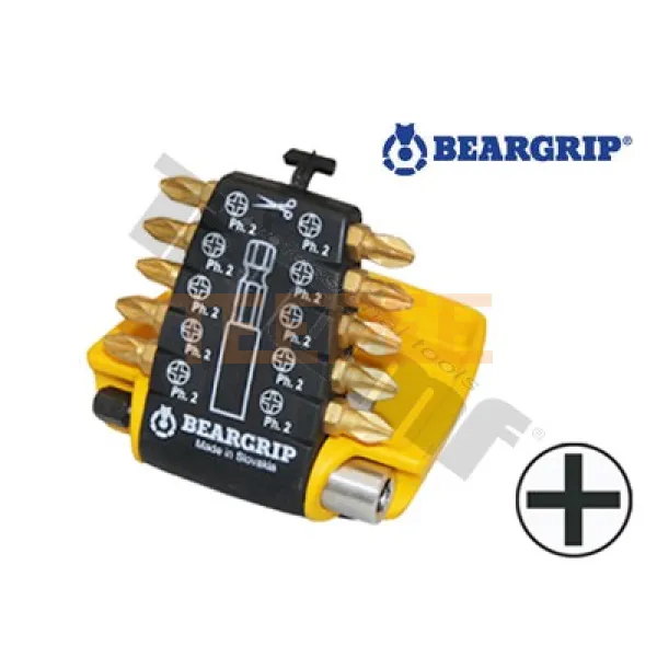 BEARGRIP sada bitov TiN "CLIP PAC" PH2 + magnetický držiak 11-dielna
