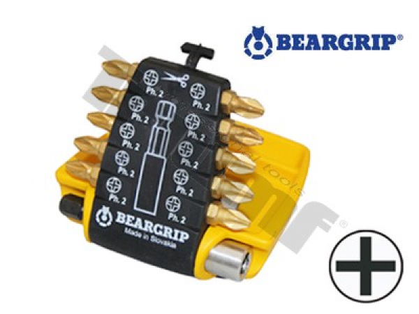 BEARGRIP sada bitov TiN "CLIP PAC" PH2 + magnetický držiak 11-dielna