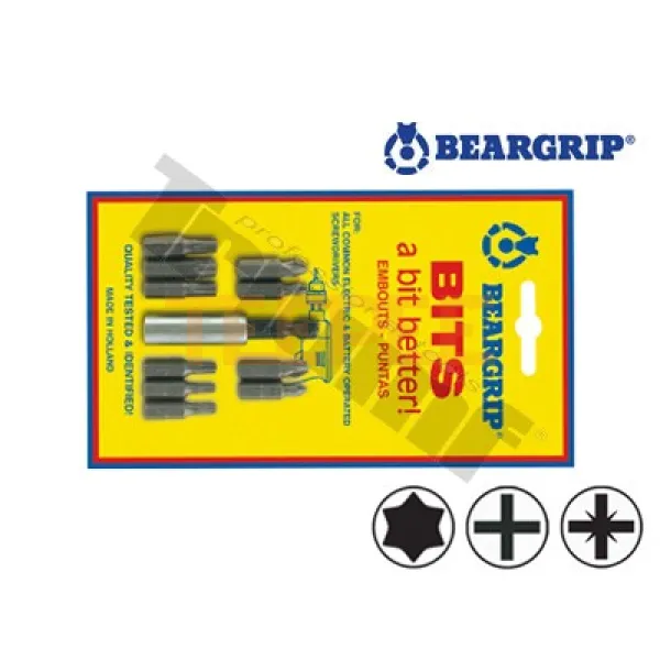 BEARGRIP sada bitov PH, PZ, Torx + magnetický držiak, na blistri, 11-dielna