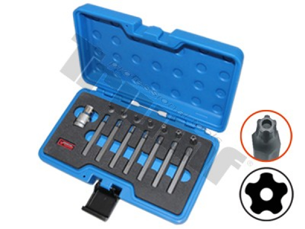 TRIUMF  sada bitov Torx 5-cípy vŕtaný, 10 mm driek, 15-dielna s adaptérom