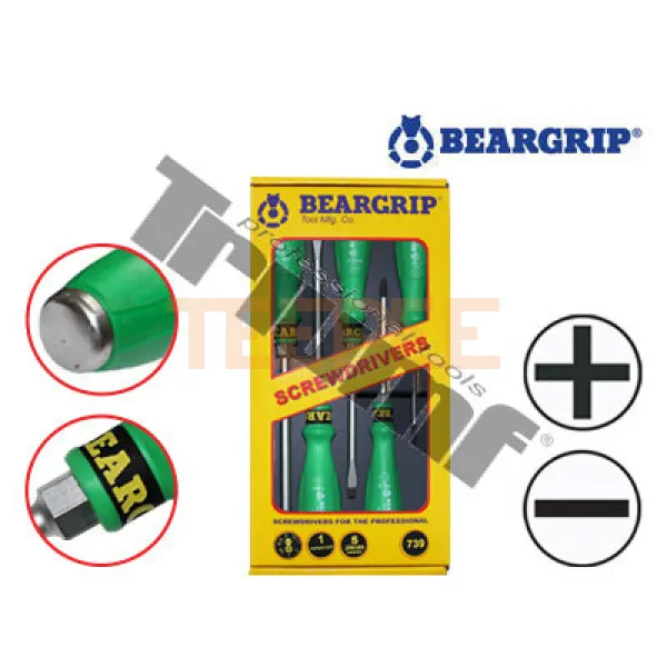 BEARGRIP sada úderových skrutkovačov PH + PL, 5-dielna