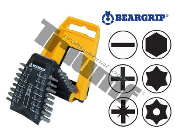 BEARGRIP sada bitov PL, PH, PD, Hex, T, TR + magnetický držiak bitov "ClipPac XXL" 31 dielna (B-T)