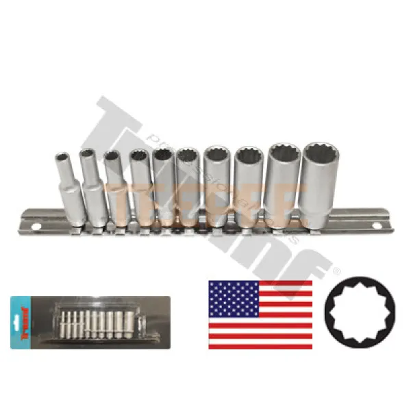 TRIUMF sada 12 - hranných hlavíc 1/4", palcové miery 10 - dielna, predĺžené