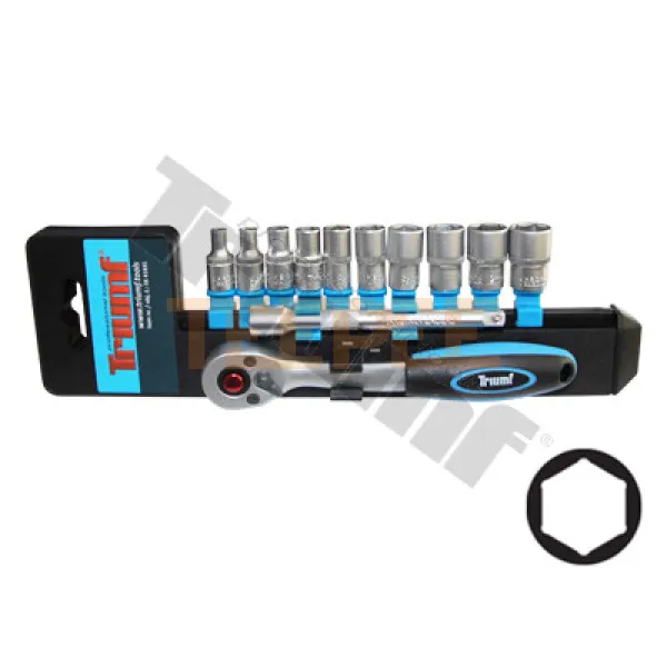 TRIUMF gola sada 1/4", hlavice 4,5,6,7,8,9,10,11,12,13mm, predĺženie 100mm, na plastových klipoch, 12dielna