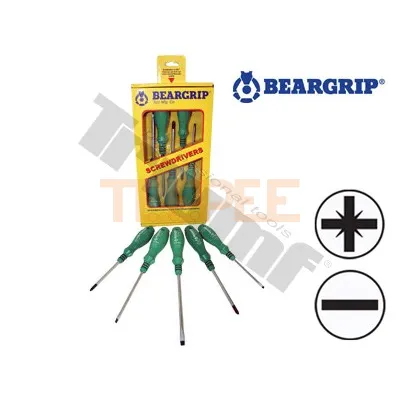 BEARGRIP sada 1K skrutkovačov, PD + PL, 5 - dielna, zelené rúčky