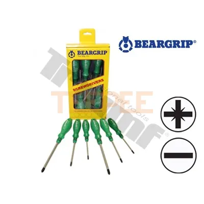BEARGRIP sada krížových skrutkovačov PH + PD, 6 - dielna, zelená rúčka