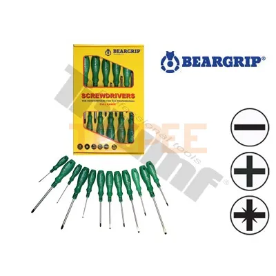 BEARGRIP sada skrutkovačov PH + PD + PL, 12 dielna zelená rúčka